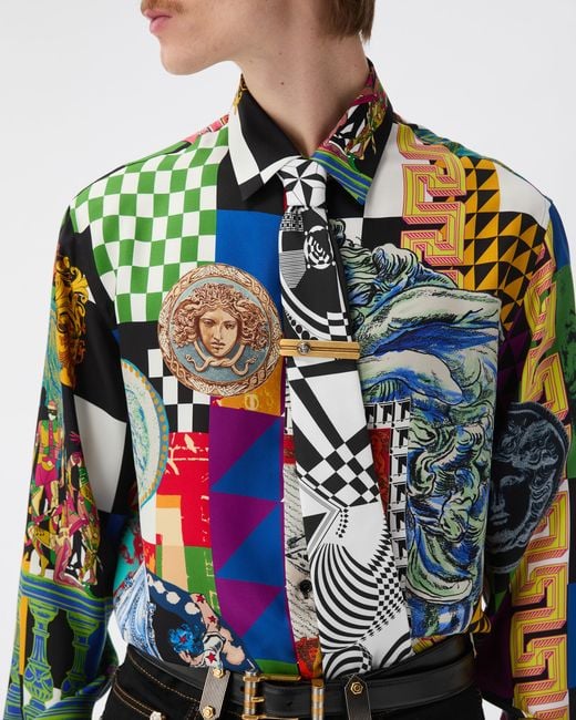 Versace White Printed Silk Twill Tie for men