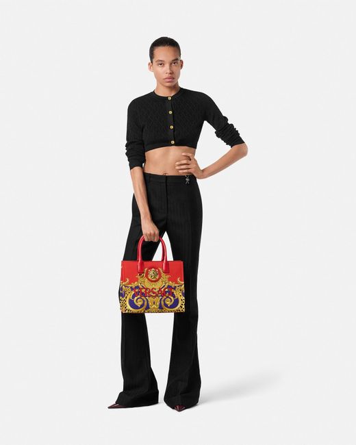 Versace Black V Allover Jacquard Knit Crop Cardigan