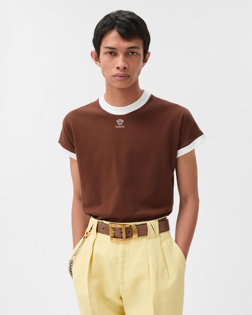 Versace Brown Embroidered-Logo Stretch Cotton-Jersey Slim T-Shirt for men