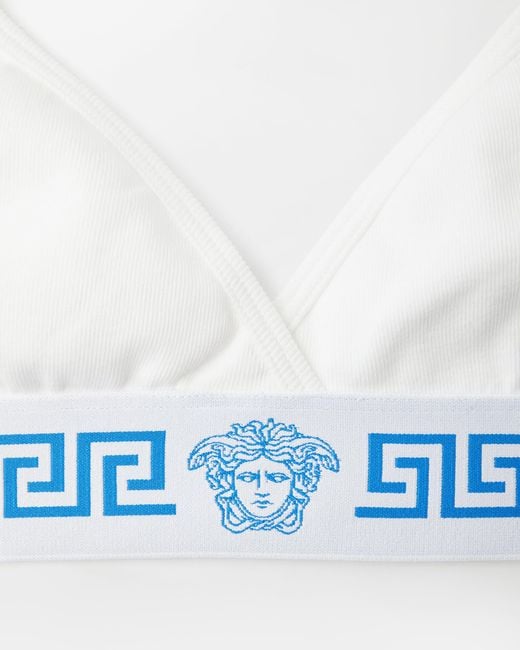 Versace Blue Ribbed Cotton-Jersey Bralette