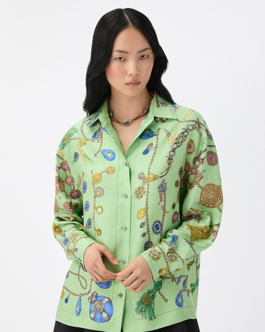 Versace Green Printed Silk Twill Shirt