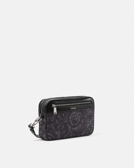 Versace Gray Barocco Jacquard Pouch for men