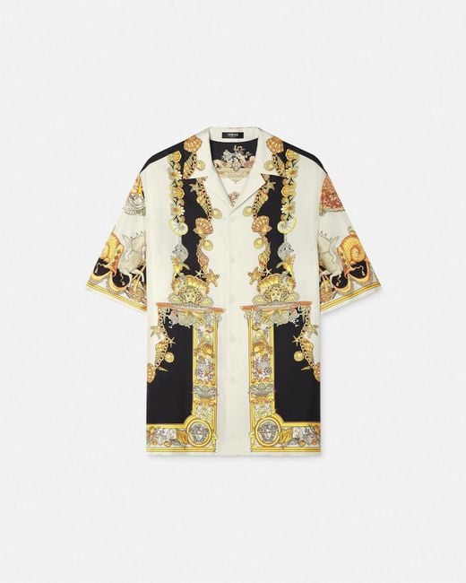 Versace Metallic 'Coral Teater' Bowling Shirt With Cuban Collar And All-Over Print for men