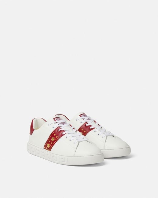 Versace White Greca Embellished Sneakers for men