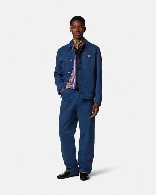 Versace Blue Overdyed Canvas Carpenter Jacket for men