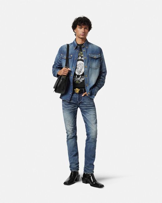 Jean Coupe Slim Fabriqué Au Japon Versace pour homme en coloris Blue