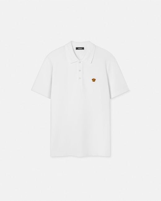 Versace White Embroidered Cotton Piqué Polo for men