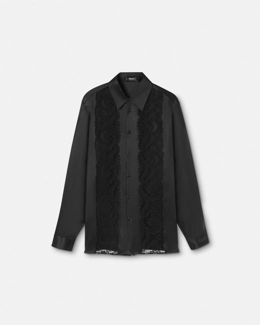 Versace Black Barocco Lace Silk Shirt for men
