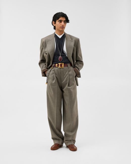 Versace Green Pinstripe Wool Twill Oversized Pants for men