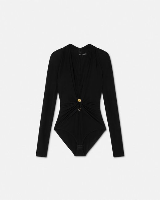 Body Ajusté Drapé Safety Pin Versace en coloris Black