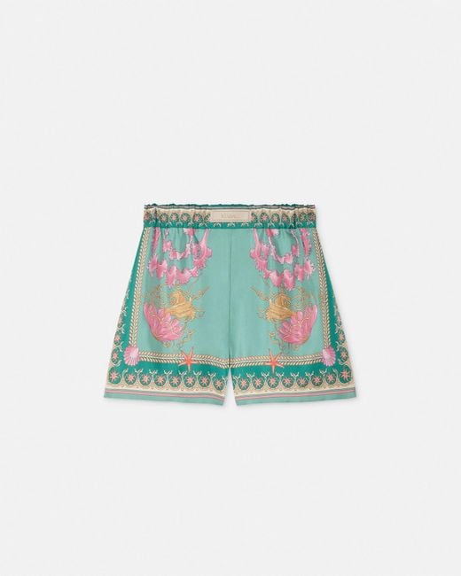 Versace Green Underwater Barocco Silk Shorts