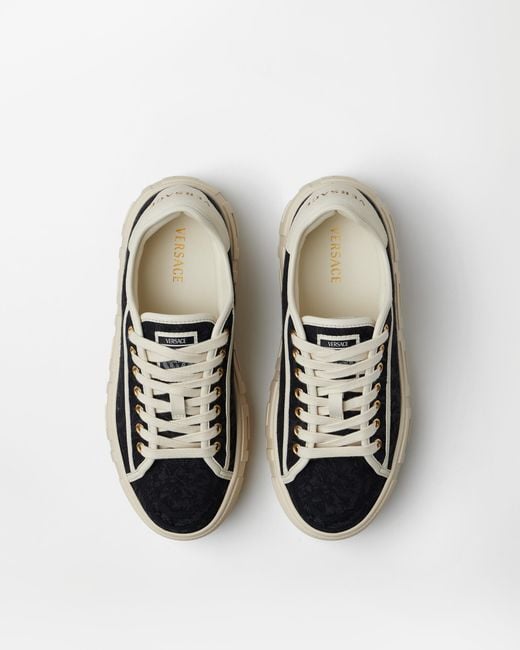 Versace White Greca Jacquard Canvas Platform Sneakers