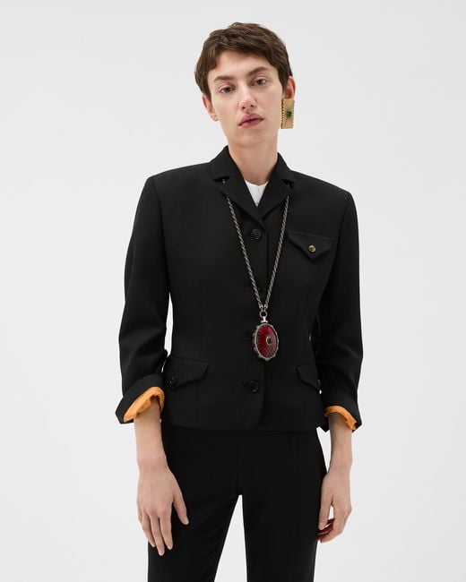 Versace Black Draped Grain De Poudre Wool Jacket