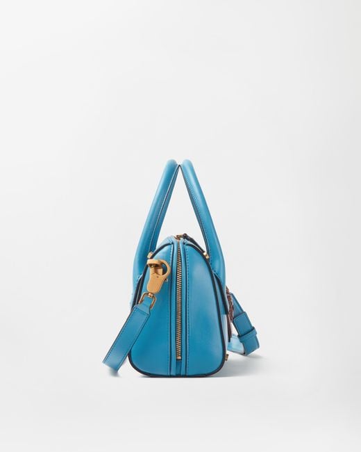 Versace Blue Roomy Small Leather Boston Bag
