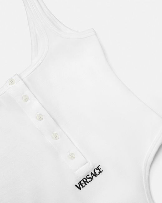 Versace White Logo Ribbed Bodysuit