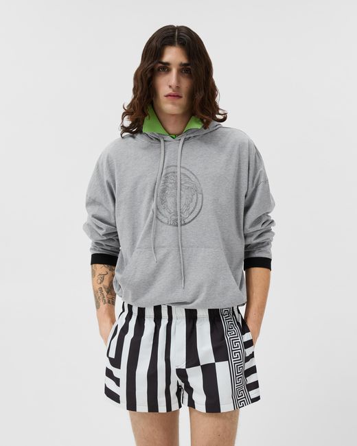 Versace Gray Printed Cotton-Jersey Hoodie for men