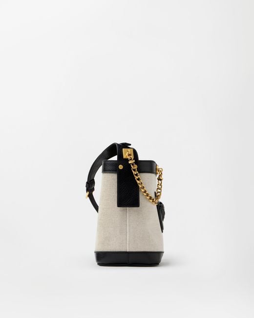 Versace White Pivot Mini Canvas Bucket Bag
