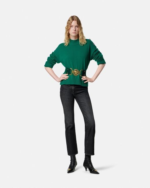 Versace Green Wool-Cashmere Knit Boxy Sweater