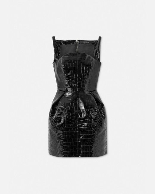 Versace Black Croc-effect Leather Mini Dress