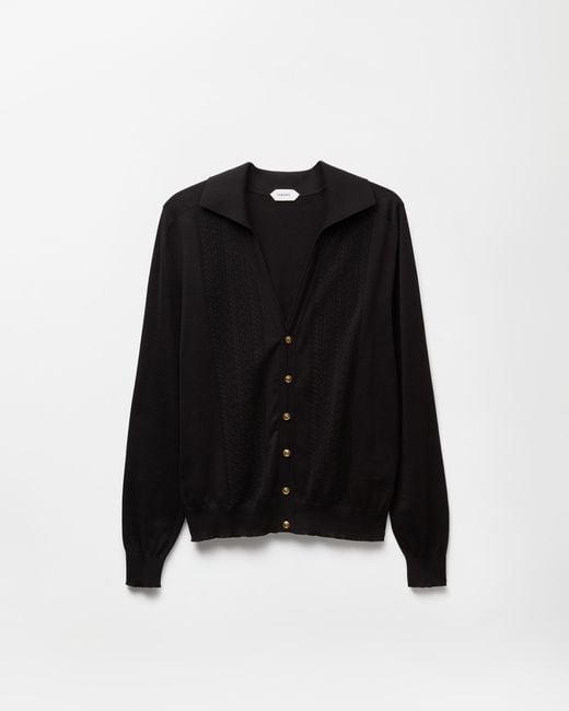 Versace Black Silk & Cotton Knit Polo Cardigan for men