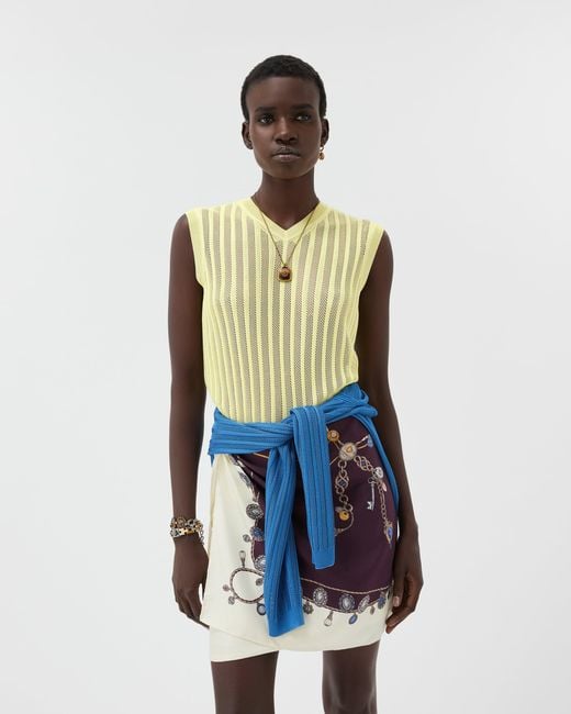 Versace Yellow Viscose Mesh Rib Knit Top