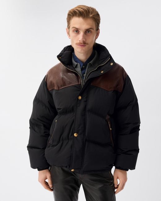 Versace Black Leather-Trim Padded Jacket for men