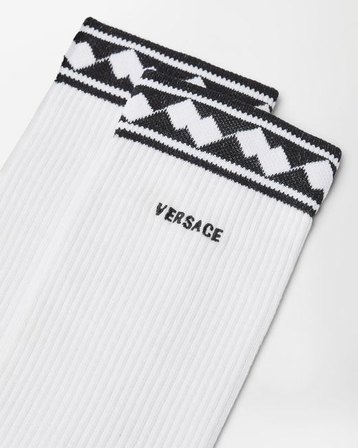Versace White Embroidered-Logo Cotton Ribbed Socks for men