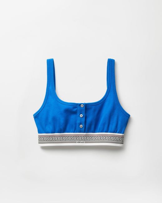 Versace Blue Ribbed Cotton-Jersey Bralette