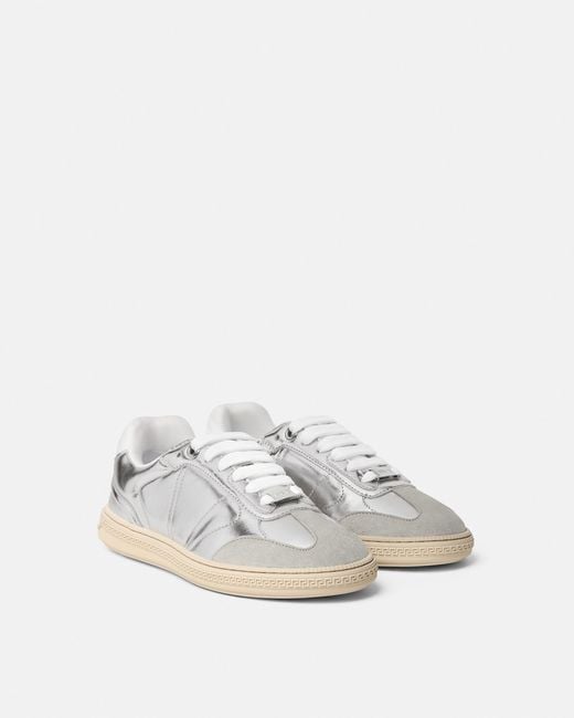 Versace White Greca Court Metallic Sneakers