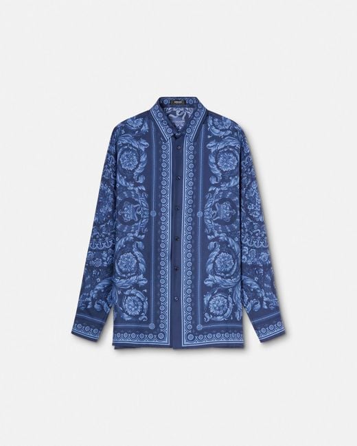 Camisa Barocco De Seda Versace de hombre de color Blue