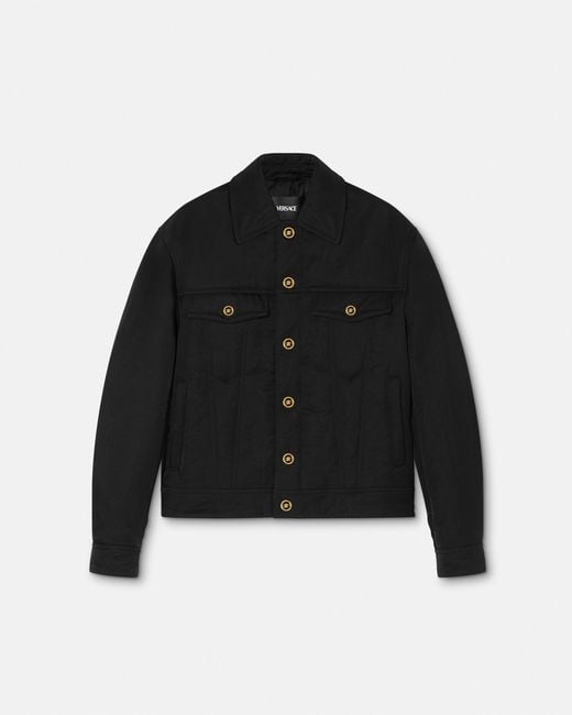 Versace Black Crushed Nylon Satin Padded Jacket for men