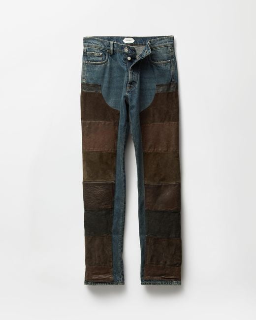 Versace Green Leather Patchwork Straight Jeans