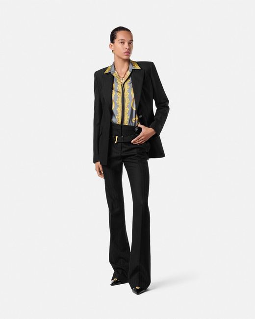 Versace Black Wool Pinstripe Dv Pants