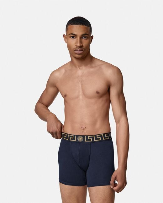 Versace Blue Boxer Long À Bordure Greca for men