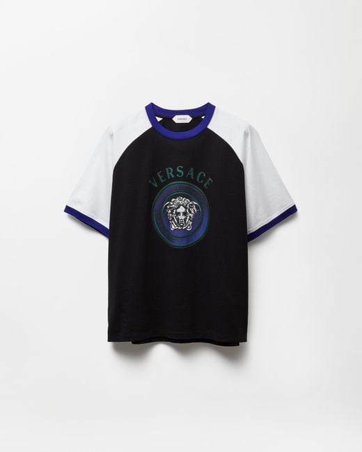 Versace Blue Printed Cotton-Jersey Regular T-Shirt for men