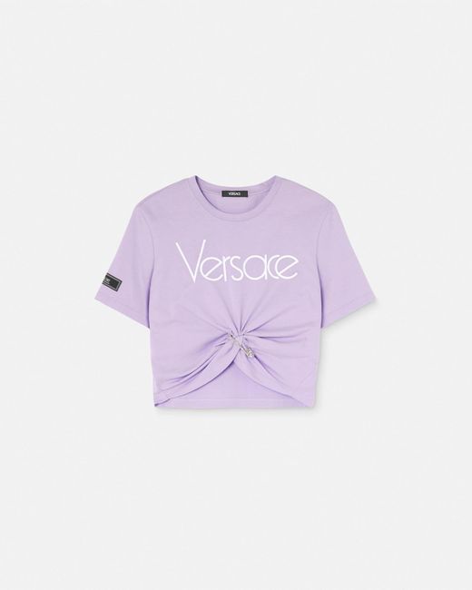 Versace Purple Safety Pin Crop Logo T-shirt