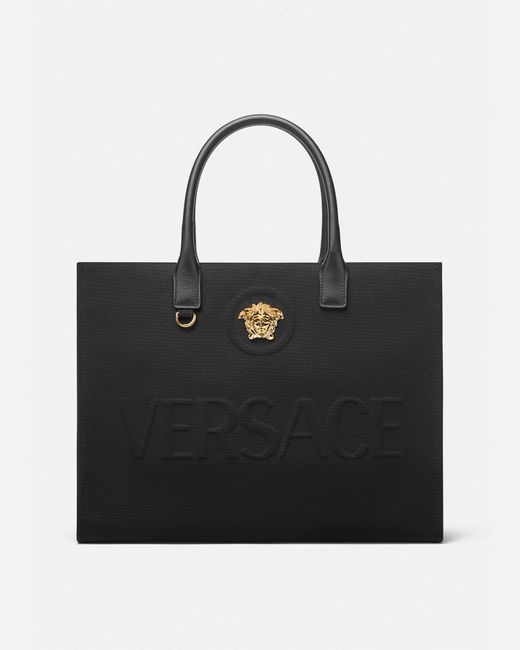 Versace Black La Medusa Canvas Large Tote Bag