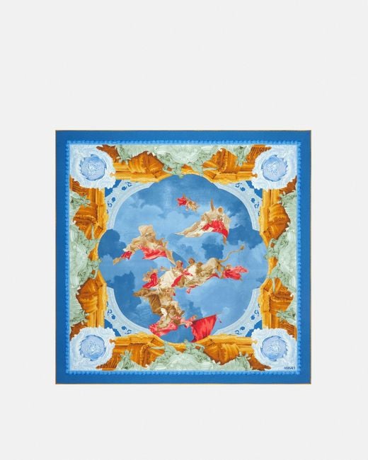 Versace Blue Printed Silk Twill Scarf 90 Cm