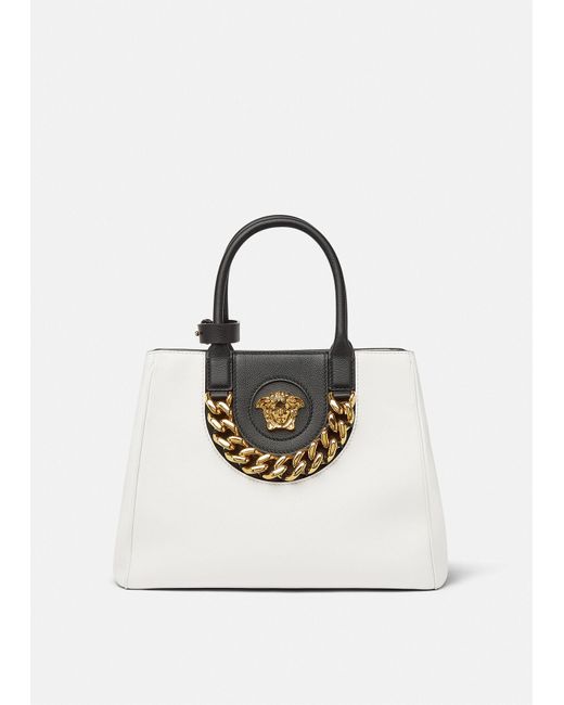 Versace Leather La Medusa Medium Tote Bag in White+Black (White) Lyst