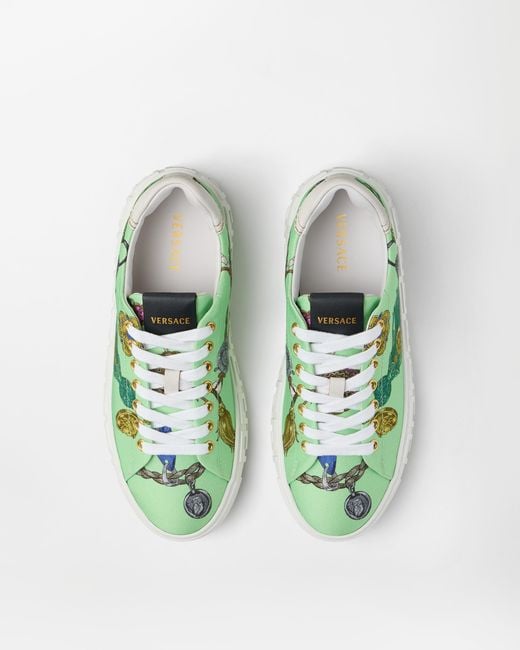 Versace Green Greca Printed Canvas Sneakers