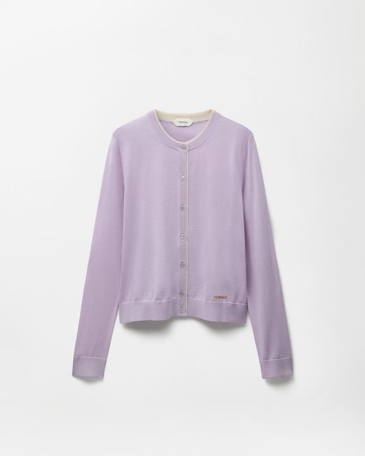 Versace Purple Embroidered Wool Knit Cardigan