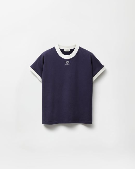 Versace Blue Embroidered-Logo Stretch Cotton-Jersey Slim T-Shirt for men