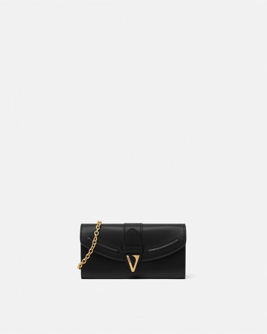 Versace White V Leather Wallet On Chain