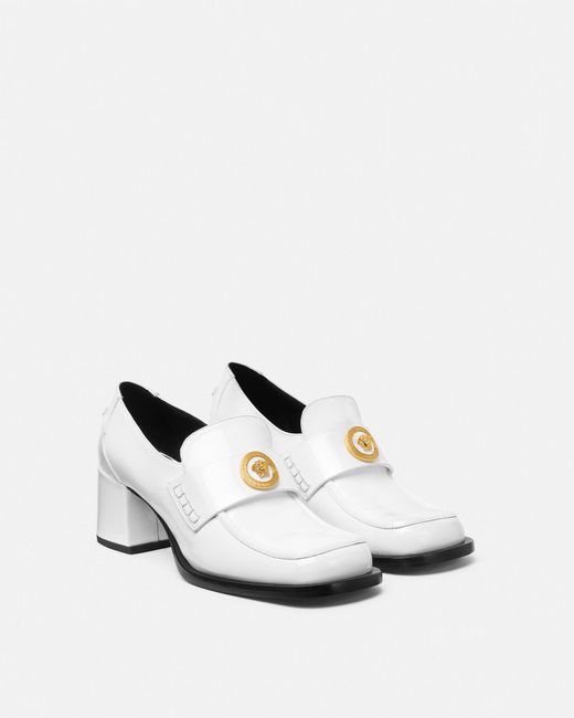 Versace White Alia Patent Loafer Pumps 55 Mm