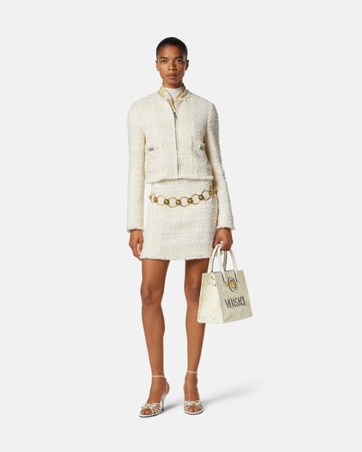 Versace White Tailliertes Rippstrick-Top Aus Merinowolle