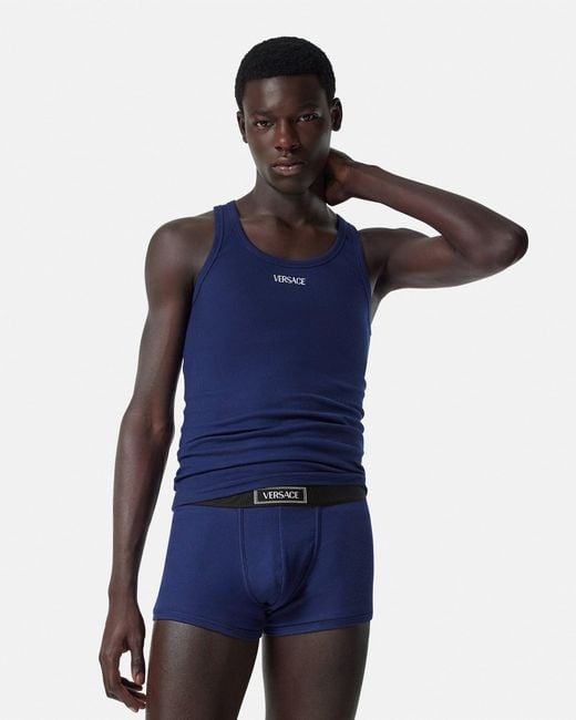 Versace Blue Boxer Côtelé 90s Vintage Logo for men