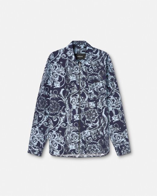 Versace Blue Barocco Stencil Blouson Jacket for men