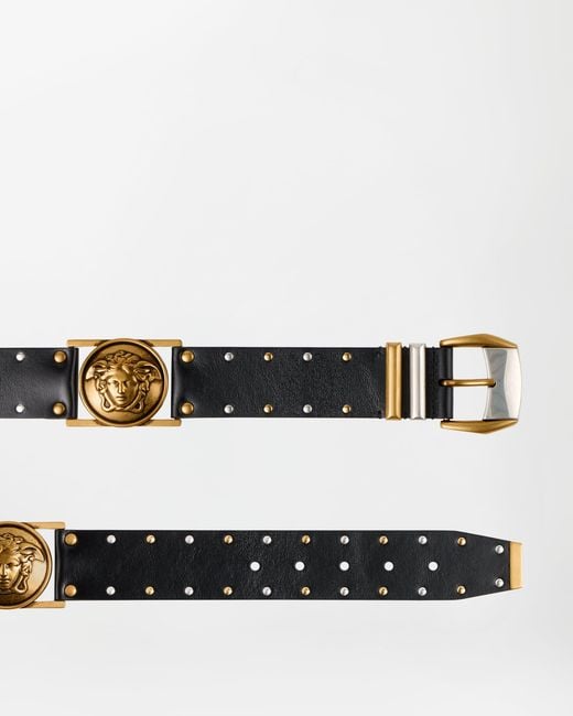 Versace Black Studded Leather Belt 4 Cm