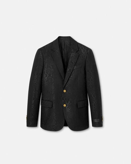 Versace Black Python-Jacquard Wool-Blend Blazer for men
