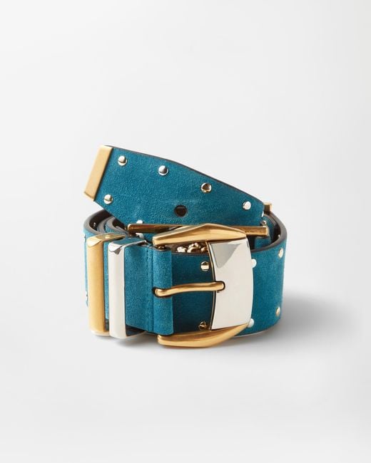 Versace Blue Studded Suede Belt 4 Cm